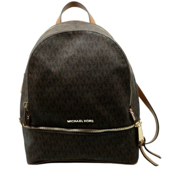 MICHAEL KORS~Rhea Signature Backpack~COATED CANVAS & LEATHER TWO COMPARTMENT BAG - Picture 3 of 7